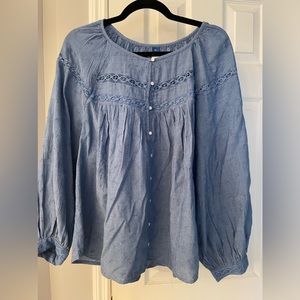 Blue chambray long sleeve blouse